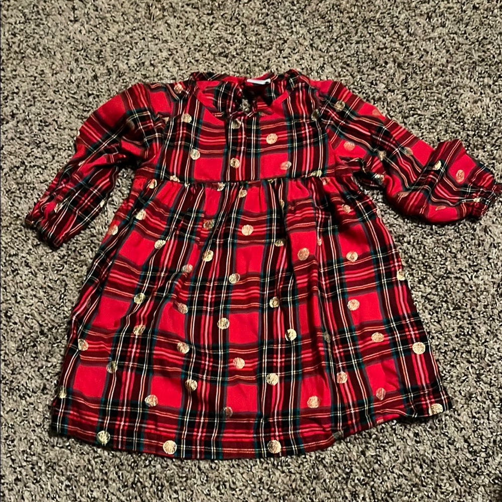Red Plaid Baby Dress with Gold Buttons